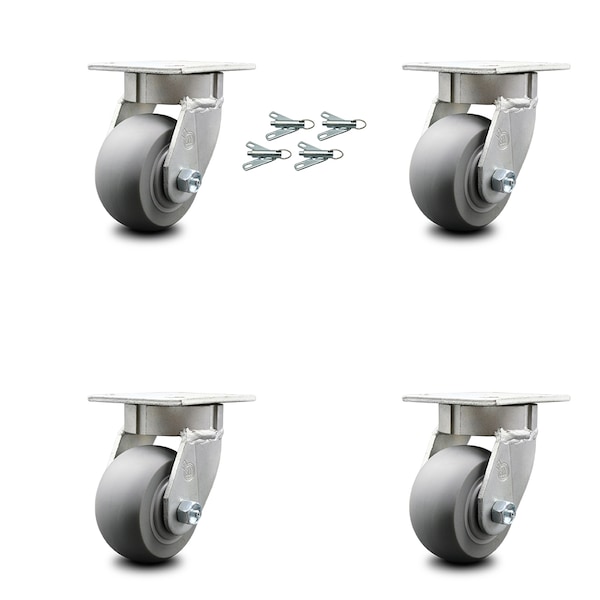 4 Inch Kingpinless Thermoplastic Rubber Wheel Swivel Caster Set with Swivel Lock